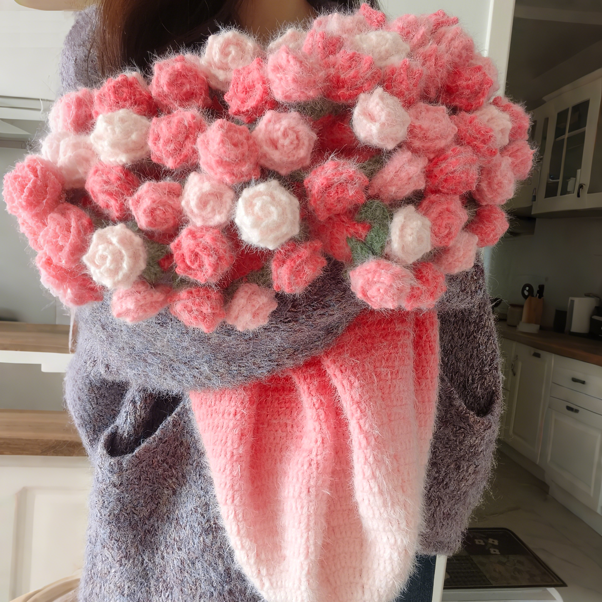 流云红成品纯手工花束毯渐变粉色生日惊喜送女友礼物闺蜜礼物
