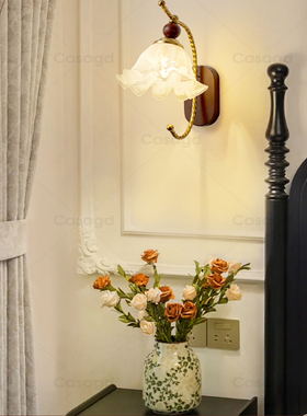 中古风客厅壁灯法式复古玻璃高级温馨卧室床头走廊过道灯具