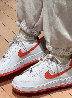 Nike/耐克 Air Force 1 大童舒适百搭低帮白橙色板鞋FV5948-113