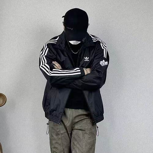 Adidas originals RETRO TREFOIL黑白运动复古立领长袖夹克JM2716