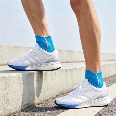 Adidas Adizero Boston 9 男款白银蓝网布耐磨低帮跑步鞋 EG4672