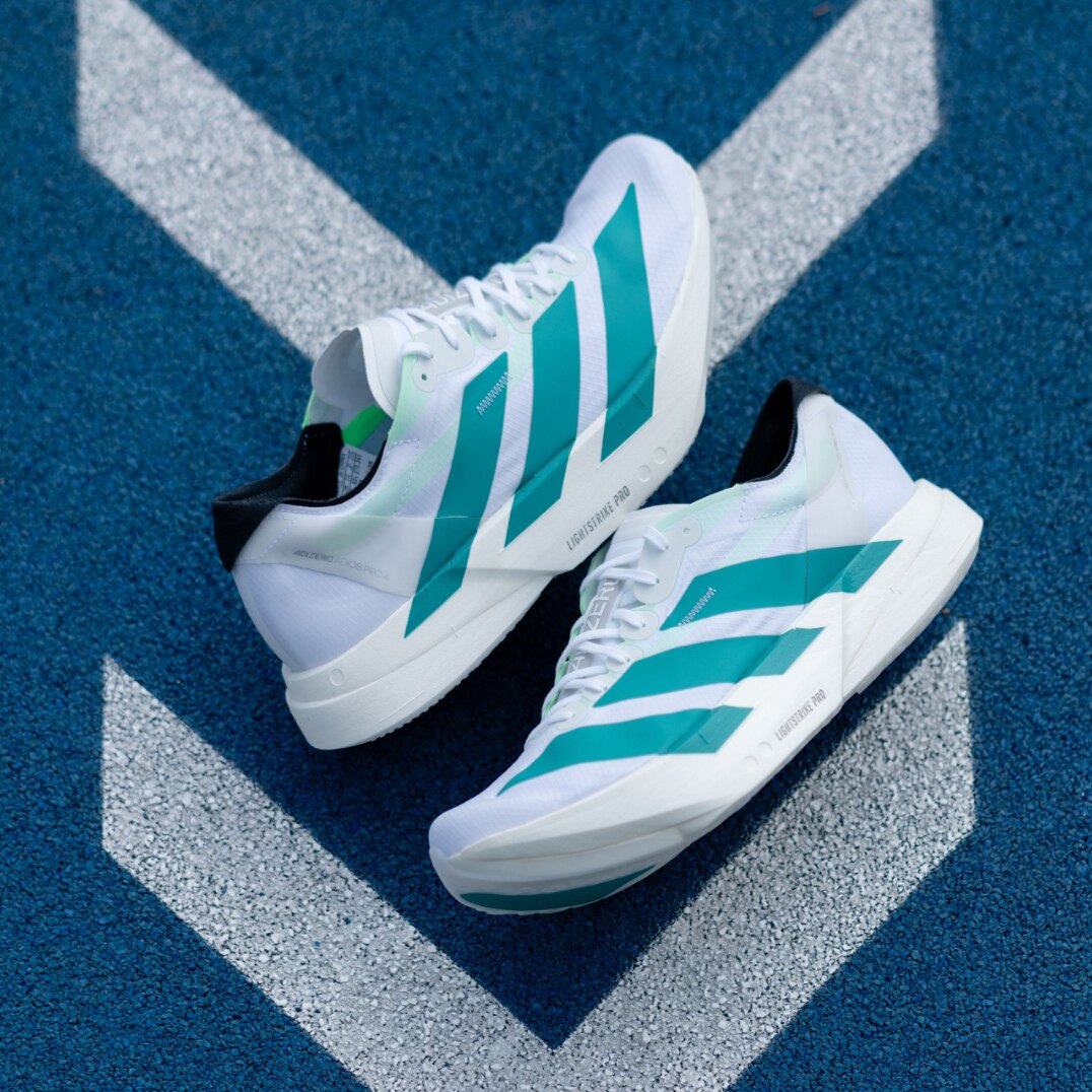 Adidas Adizero Adios Pro 4 男款白蓝织物低帮长跑跑步鞋 JR1267