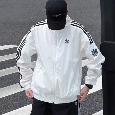 Adidas originals RETRO TREFOIL纯白运动复古立领长袖夹克JI7535