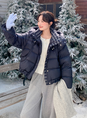 90白鸭绒格子撞色羽绒服1D066-99848-P335-K435