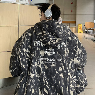 9630冬季 水洗棉迷彩连帽外套印花加棉加厚棉衣男保暖防寒潮男