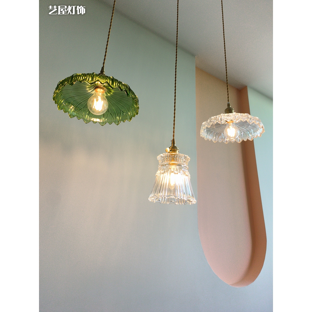 复古餐厅灯现代简约法式创意个性饭厅三头餐桌侘寂风玻璃吧台吊灯
