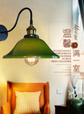 美式复古工业风餐厅吧台店铺过道咖啡厅玻璃绿色壁灯透明镜前灯
