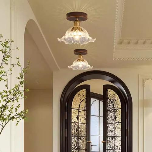 原木风过道走廊灯吸顶灯高级感白蜡木玻璃中山玄关阳台楼梯间灯具