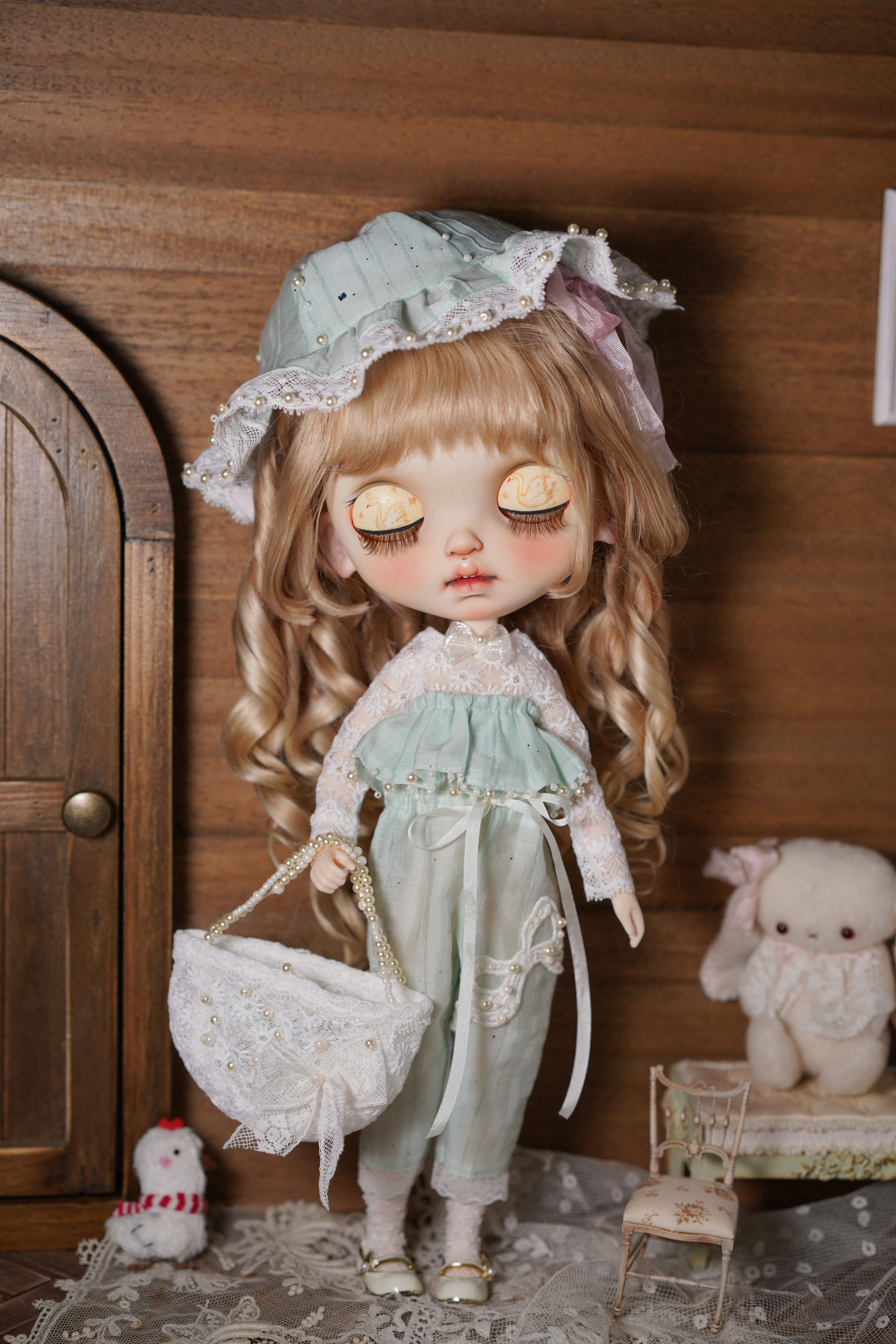 blythe小布娃衣“青柠晚风”ob22ob24洋装蓝豆豆bjd6分套装