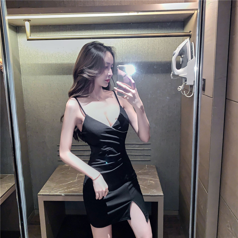 Real shot of summer celebrities sexy waist show thin goddess temperament suspender dress slim dress short skirt
