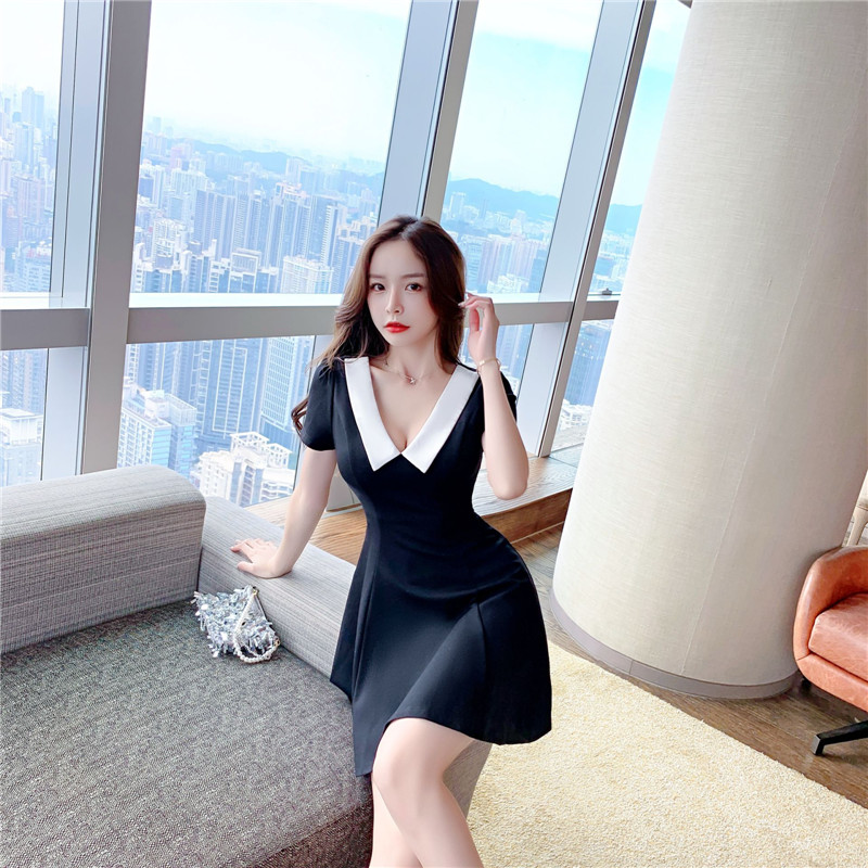 Night Club Dress Sexy temperament low chest fashion A-line short skirt show thin nightclub dress cover belly