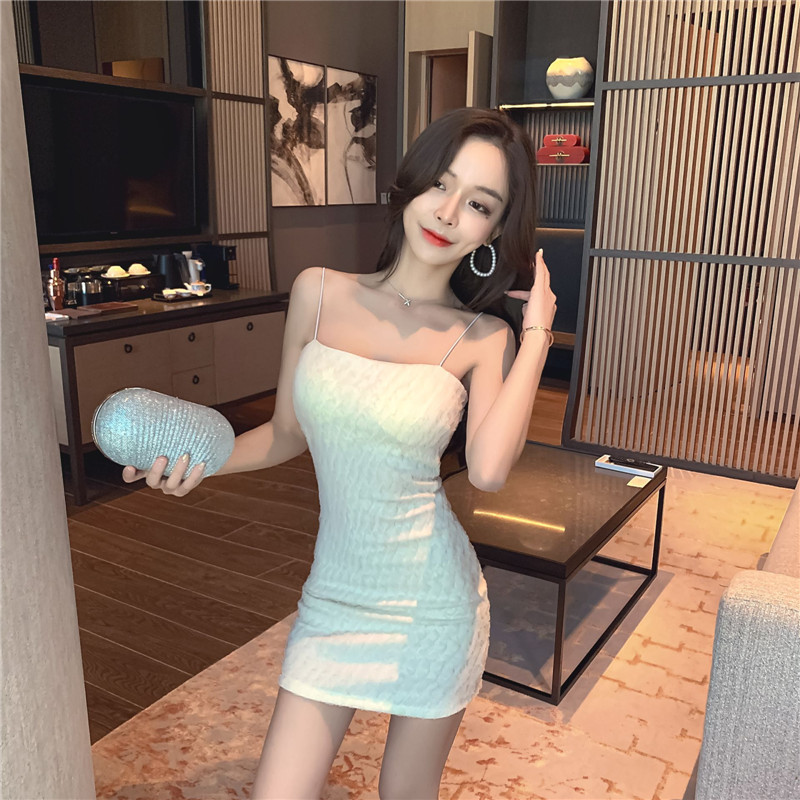 Real shot fashion temperament sexy suspender bottoming show thin package buttock slim dress fashion