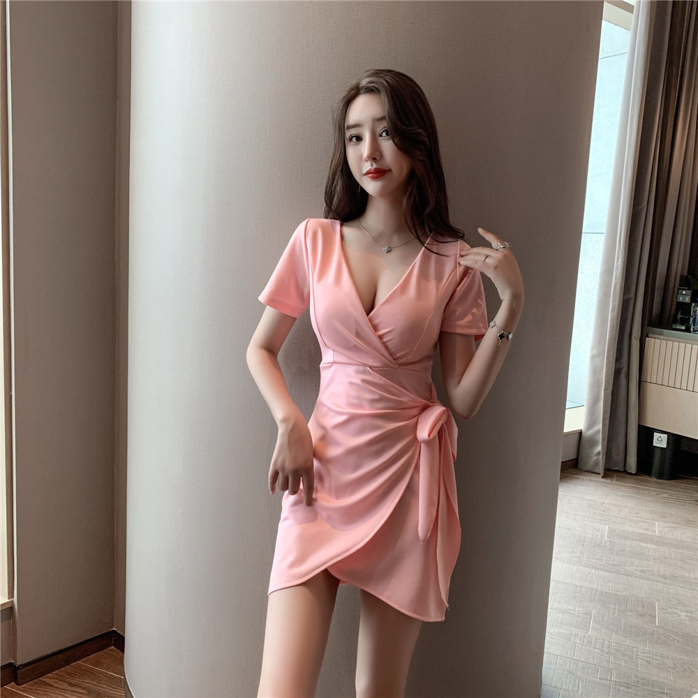 New sexy short sleeve V-neck waist dress