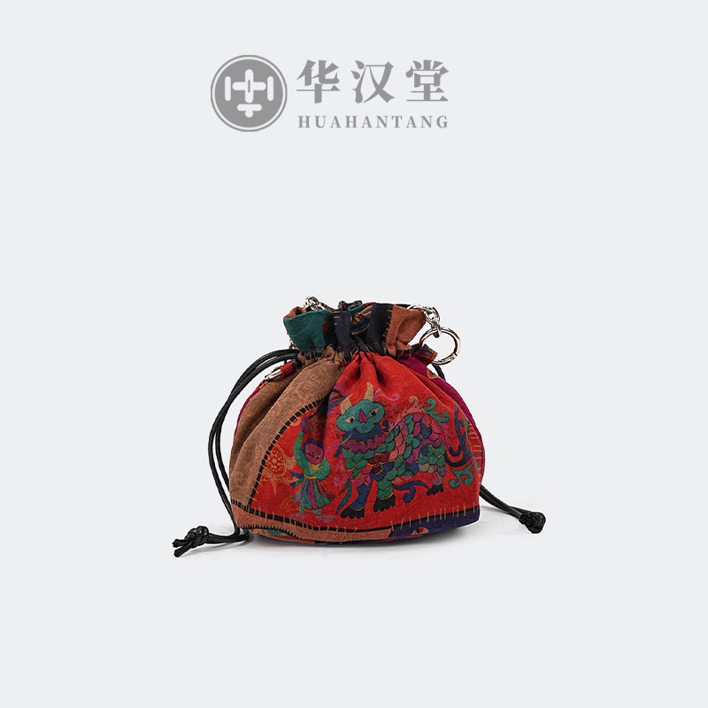 华汉堂·【小福袋】非遗新中式国风香云纱抽绳手拎单肩斜挎女包
