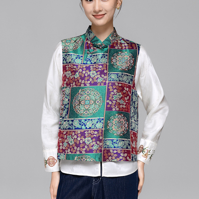 【钱老板专享】新中式马甲小A版秋季新款背心蜀锦-九霞紫陌T6J205