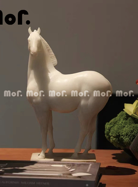 墨非 中古风复古白马雕塑摆件家居饰品白色马客厅酒店电视柜装饰