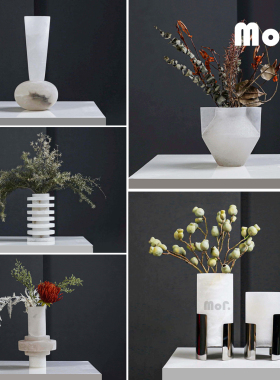 中古创意云石花器装饰摆件样板间