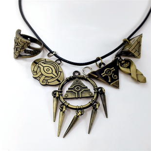 新款 古铜色游戏王戒指智慧轮千年眼皇之键 动漫钥匙锡杖合金吊坠