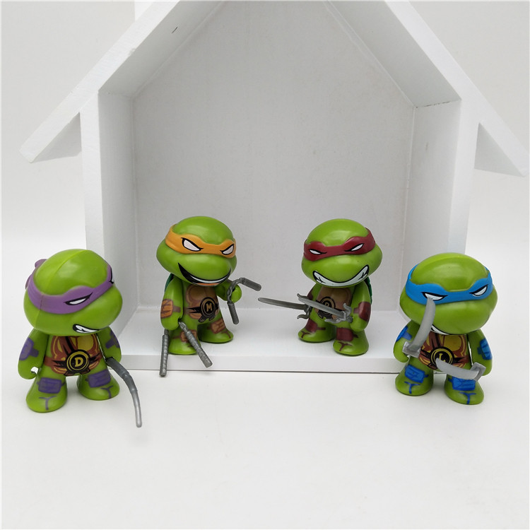 包邮现货 忍者神龟Q版4款一套公仔汽车摆件底座模型 玩具pvc公仔