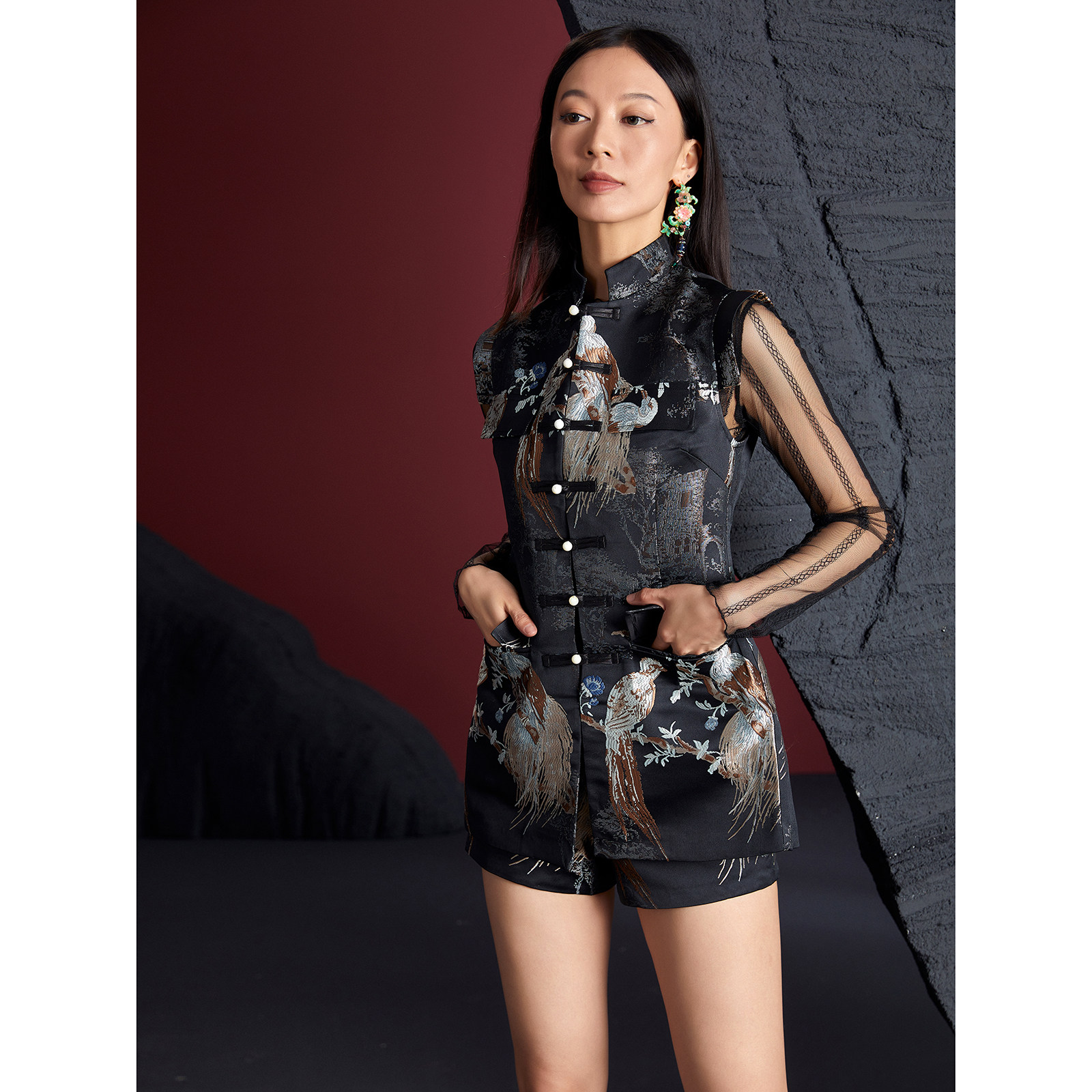 扶郎 原创女装新中式 雅痞范 复古国潮唐装盘扣修身马甲+短裤套装,女装/女士精品,时尚套装,淘宝优惠券,粉丝福利购,淘宝优惠卷