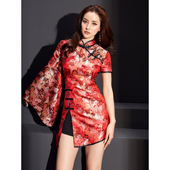 扶郎2024小众原创设计 浮夸唐装 国潮不对称提花上衣 盘扣改良新款