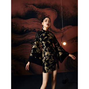 扶郎。原创新中式 夜宴 提花汉服大阔袖时髦改良少女国潮旗袍短裙