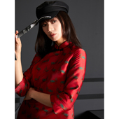 扶郎2024原创小众设计 短旗袍 提花修身 复古锦缎斜襟改良长款 唐装