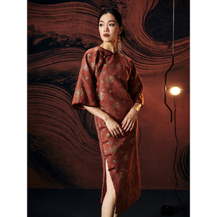 扶郎。原创复古改良国潮 花色滚边日常 全开襟倒大袖宽松旗袍长裙