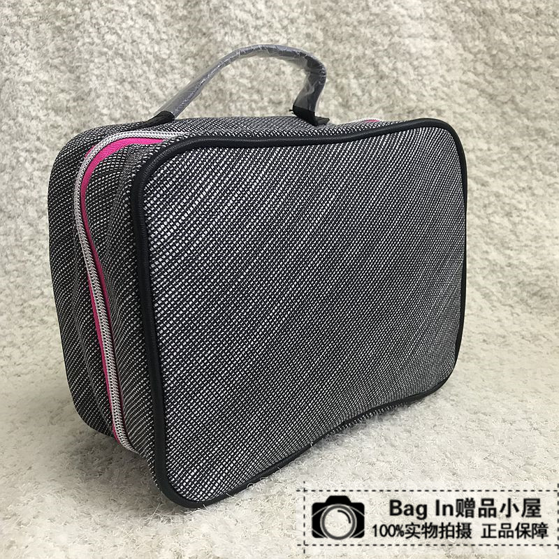 兰蔻专柜赠品灰色黑边帆布手提化妆包手拿包手拎化妆箱洗漱包整
