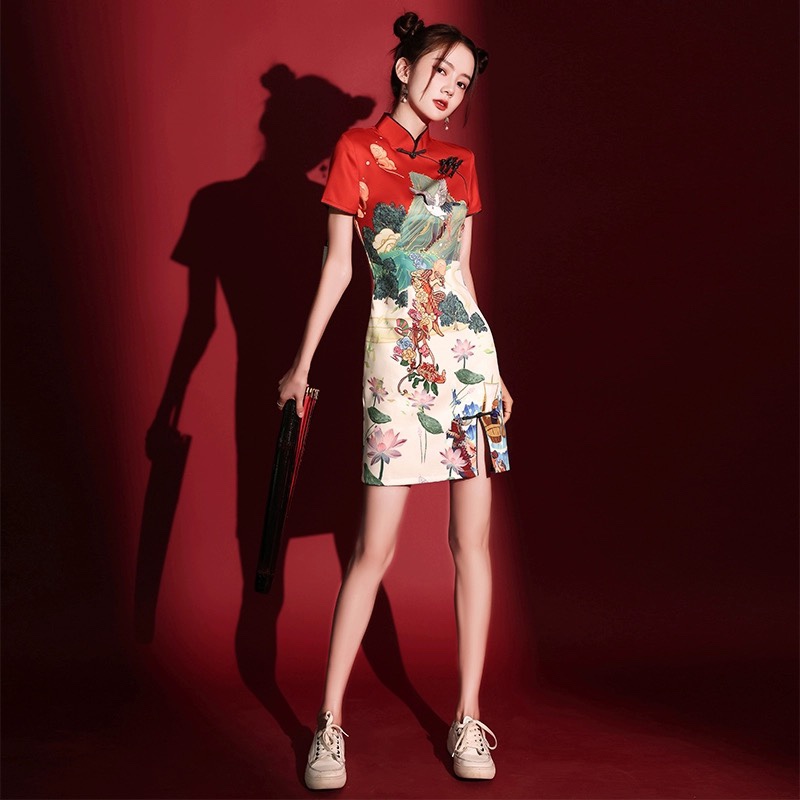 国潮旗袍2025新款夏季炸街中国风少女年轻款改良小个子短款连衣裙