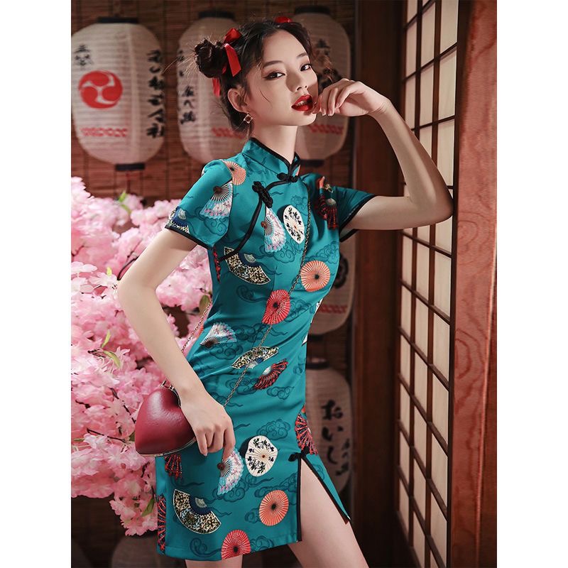 国潮旗袍年轻款2025年新款夏季少女改良版中国风小个子连衣裙短款