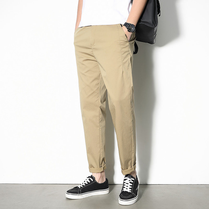 棉休闲裤子夏季显瘦6新直筒修身小脚九分西裤松紧腰男士夏季裤子