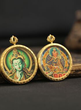 手绘描金唐卡圆形摩利支