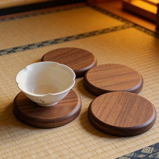 黑胡桃木杯垫木质茶杯垫实木杯托圆形隔热垫茶垫木质茶托茶壶垫