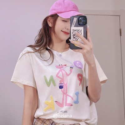 ozlana2021粉红豹卡通印花短袖