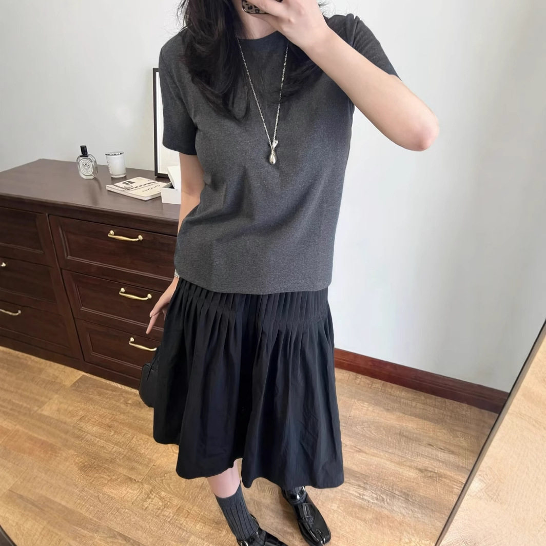 新款百搭细褶设计A摆低腰轻薄休闲蓬蓬半身裙女5510