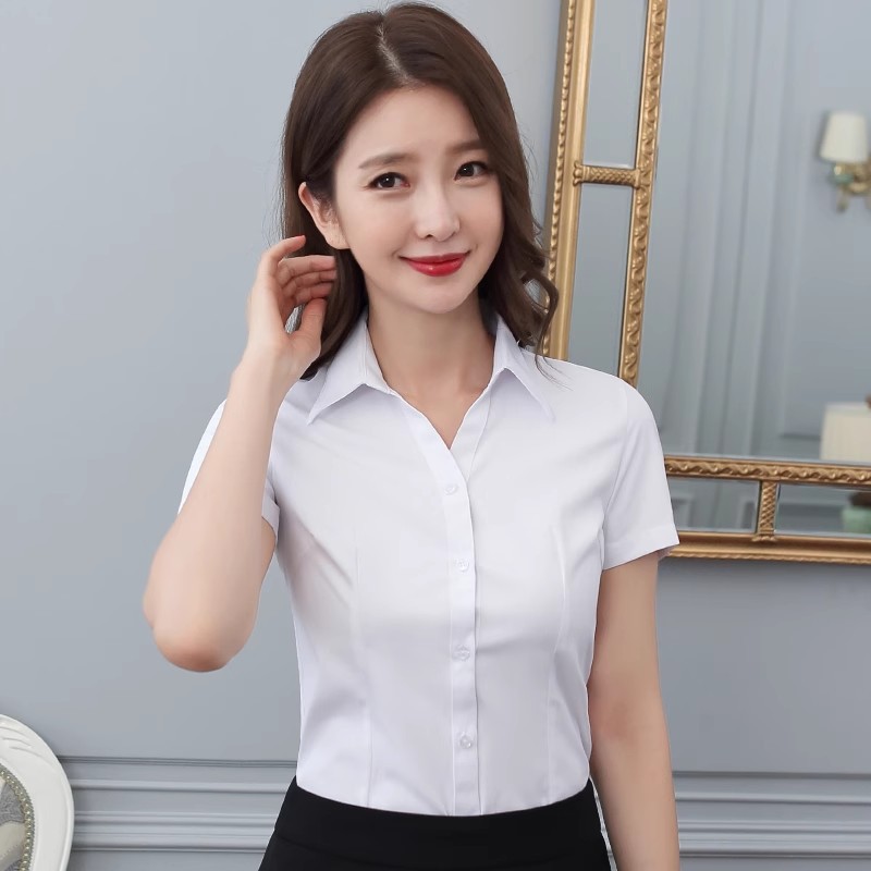 短袖白衬衫女V领夏季透气