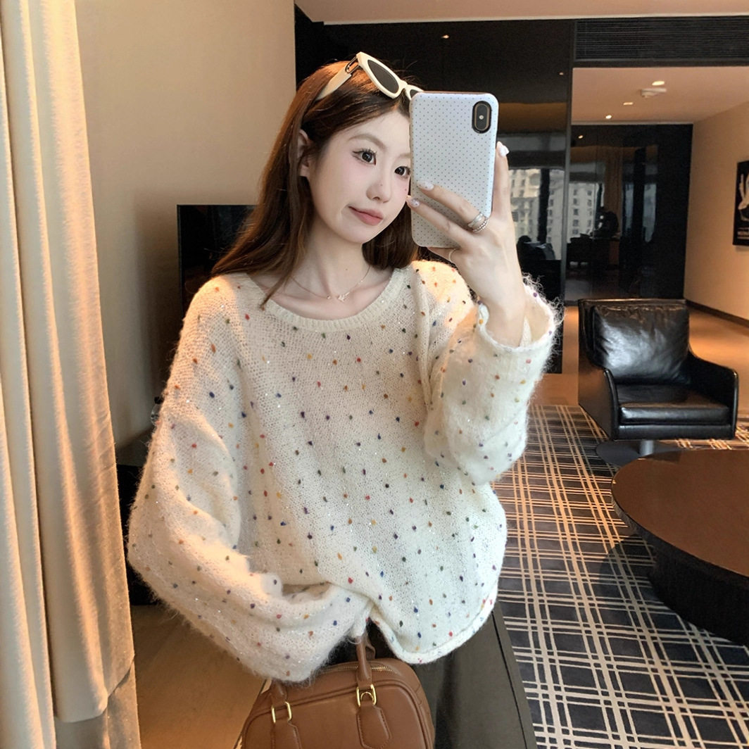 韩系氛围感亮丝彩色套头针织衫女秋季慵懒风软糯毛衣巨好看的上衣
