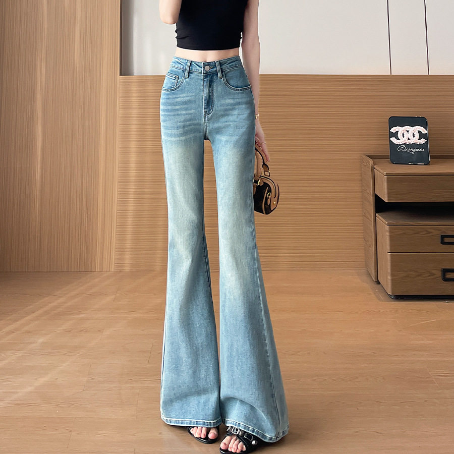 阔腿微喇牛仔裤女2026春夏新款小个子显瘦款喇叭马蹄拖地裤子