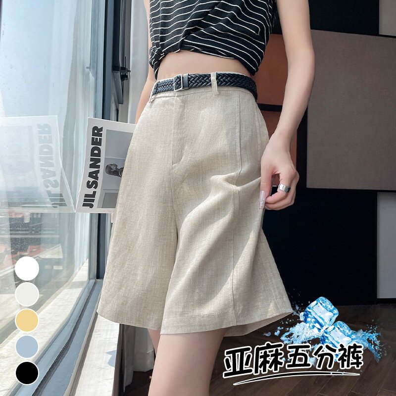 日系复古亚麻西装短裤女