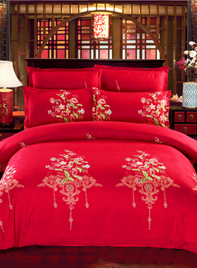 结婚庆被套单件一米五八婚礼180x200x230cm大红色磨毛被罩220x240