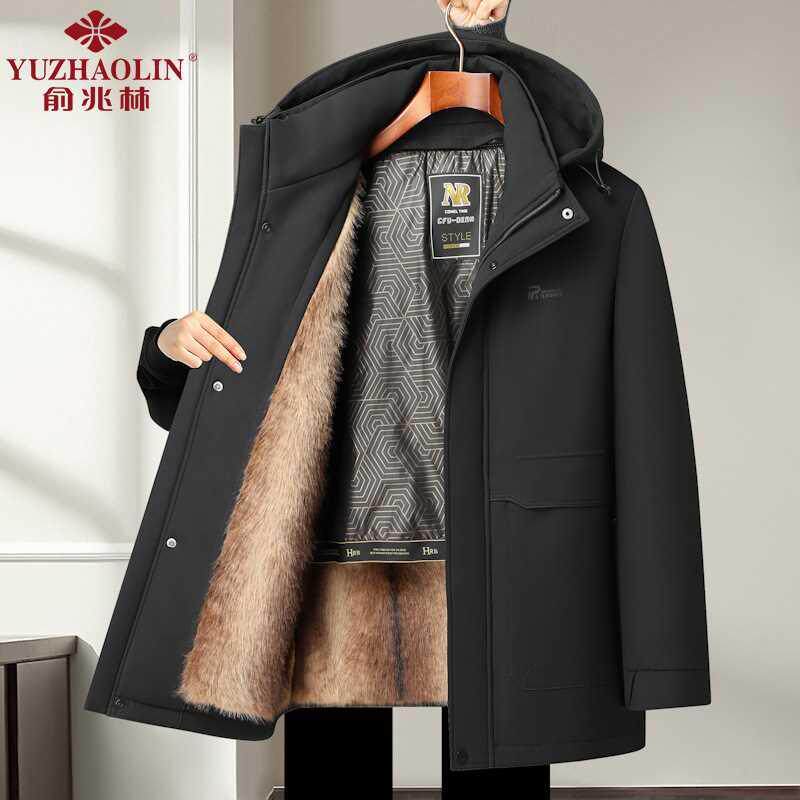 俞兆林爸爸棉衣男中老年加绒加厚棉服冬装父亲老年人冬季保暖外套