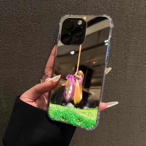 长佩公主镜面手机壳适用iPhone17pro max童话故事苹果16proOPPOReno14长发公主三星S25少女华为P80VIVO小米15