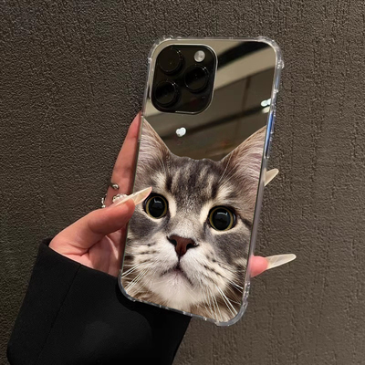 缅因猫镜面手机壳适用iPhone16promax苹果13小猫咪OPPOReno14三星S25情侣为Mate70荣耀200女小米1513一加ACE5