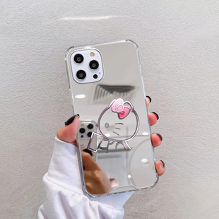 联名款KT猫咪镜面手机壳适用iPhone16pro max喜茶华为Mate70荣耀300镜子HelloKitty红米K80小米15OPPOVIVOS20