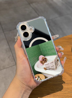 宠物泡澡小狗手机壳适用苹果iPhone17pro max高级感苹果16镜面华为Mate70补妆镜子小米14可爱13P80三星S25