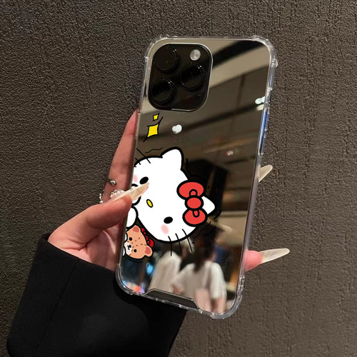 卡通kt猫镜面手机壳适用iPhone16promax苹果17凯蒂猫OPPOReno14Kitty三星S25为Mate70荣耀200小米15一加ACE3