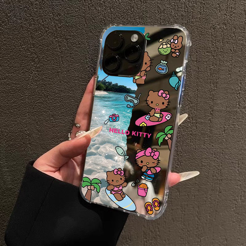 黑皮kiitty手机壳适用iPhone16promax苹果13夏日OPPOReno14三星S25卡通KT猫为Mate70荣耀200可爱小米1513冲浪