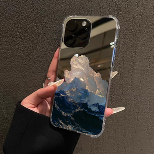 碧海惊涛镜面适用iPhone17promax苹果14风景如画16手机壳华为Mate70荣耀200小米15OPPOReno13补妆镜子VIVOX90