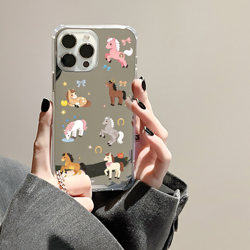 2026马年镜面手机壳适用苹果17pro max可爱小马iPhone16镜面华为Mate60少女OPPOReno13VIVOS20小米14三星S25